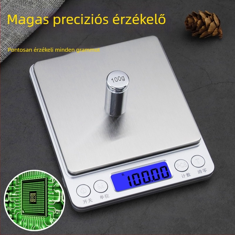 CHANGXIE KZ-I2000 Hordozható digitális mérleg 0,01 g ékszerekhez és a konyhához, kompakt mini konyhai mérleg