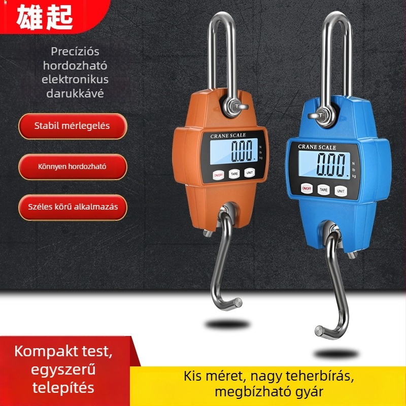 Elektronikus függő mérleg horoggal, hordozható, magas pontosságú, 300 kg-ig