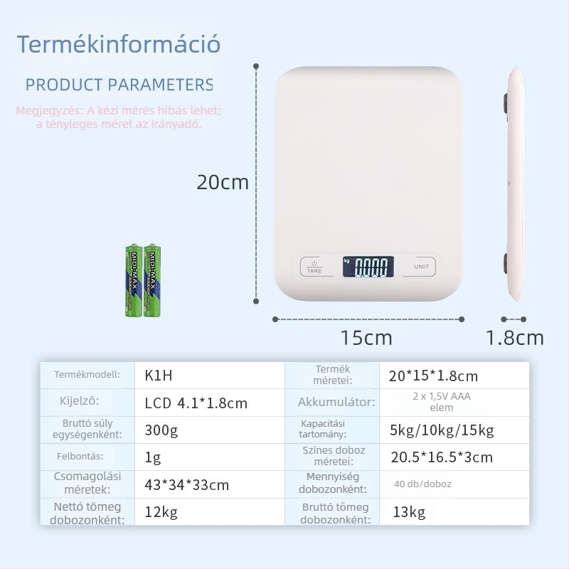 1 g pontosságú konyhai mérleg, kompakt rozsdamentes acélból, elektronikus élelmiszer-mérleg sütéshez