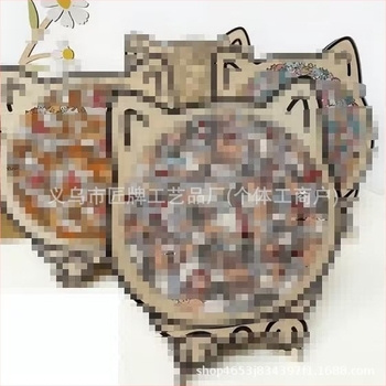 Macskafej alakú fa puzzle készlet, 135 darab, sík puzzle, fadobozos csomagolás, DIY-barát