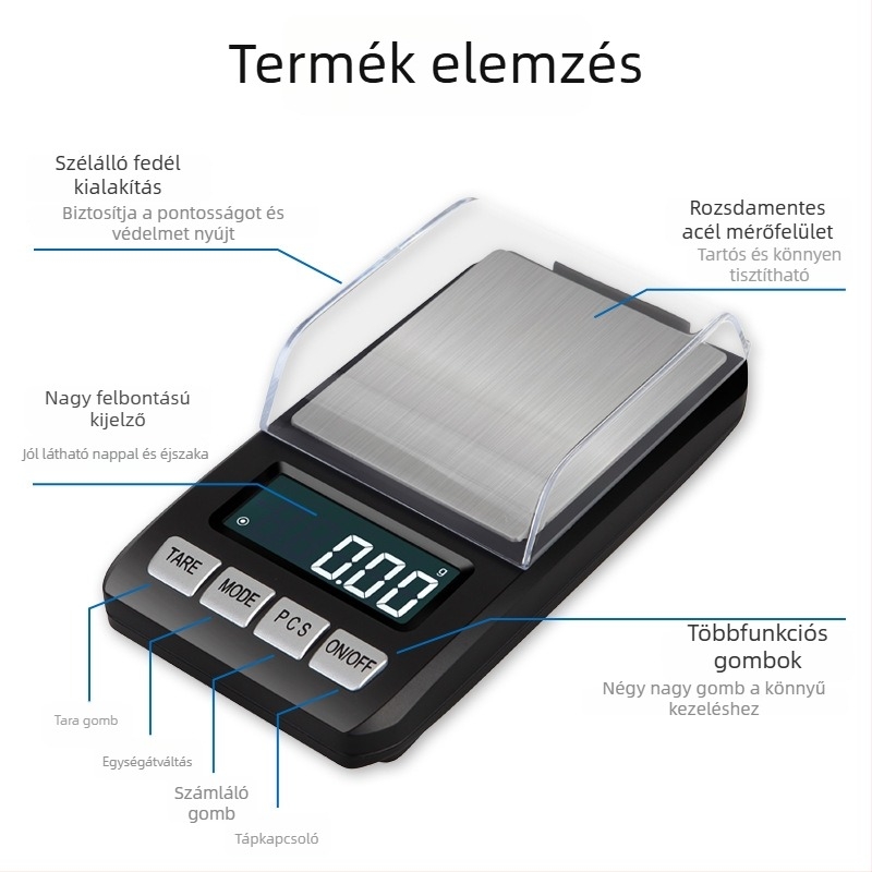 Changxie CX-288 Ékszerek elektronikus mérlege, pontosság 0,01 g, 0-1 kg tartomány