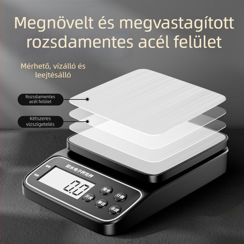 Vízálló konyhai elektronikus mérleg, nagy pontosságú grammmérés, kis méretű kereskedelmi és otthoni használatra; élelmiszerekhez és tejjel készült teához.