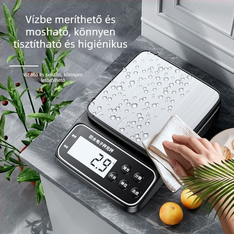 Vízálló konyhai elektronikus mérleg, nagy pontosságú grammmérés, kis méretű kereskedelmi és otthoni használatra; élelmiszerekhez és tejjel készült teához.
