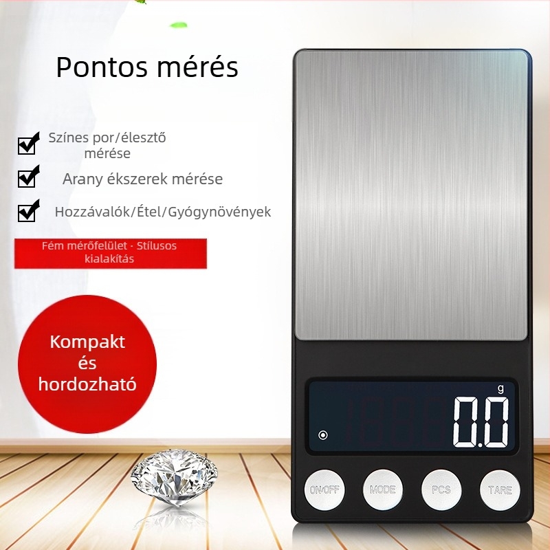 Mini ékszermérleg 0,01 g, hordozható elektronikus zsebmérleg a pontos grammban történő méréshez