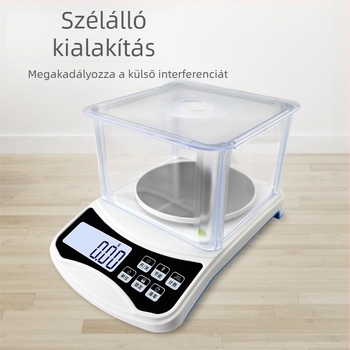 Újratölthető ékszer mérleg szélvédett fedéllel, 0.01 g pontosság, 1000 g kapacitás, ékszerekhez, aranyhoz és gyógynövényekhez