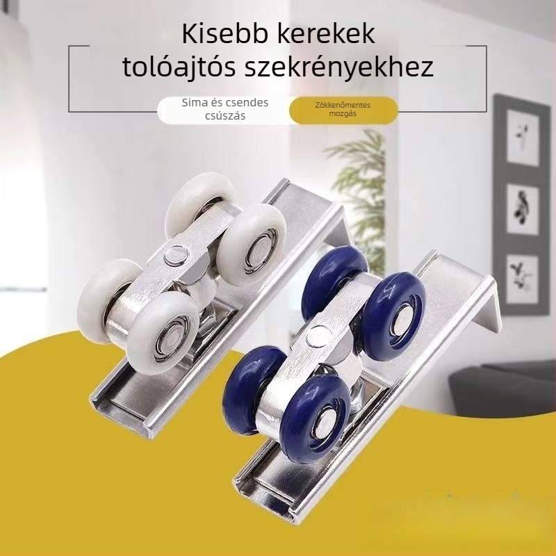 Csendes csúszó kerekek fa ajtókhoz és gardrób ajtókhoz; kis függő görgők és sínre illeszkedő görgők