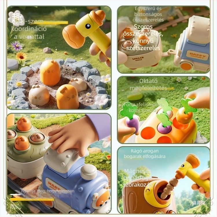 Műanyag babajáték 0–3 éveseknek — interaktív fejlesztő tevékenységek a kéz- és agykoordinációhoz (húzáshoz a sárgarépát és Whack‑a‑Mole játék)