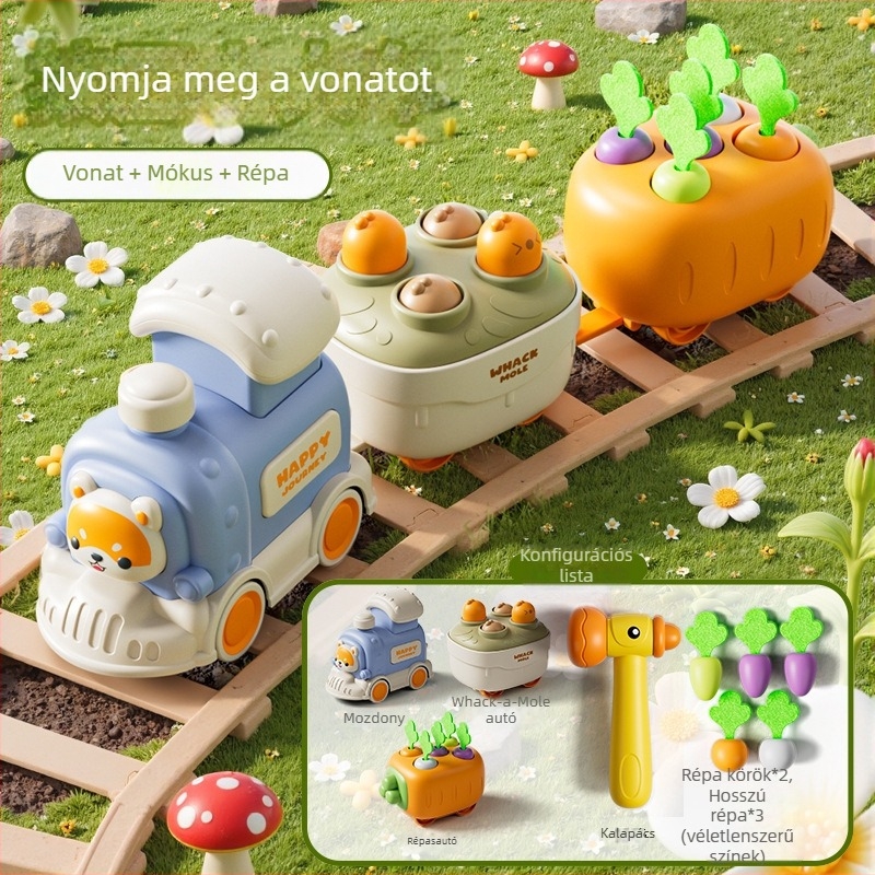 Műanyag babajáték 0–3 éveseknek — interaktív fejlesztő tevékenységek a kéz- és agykoordinációhoz (húzáshoz a sárgarépát és Whack‑a‑Mole játék)