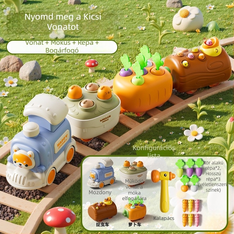 Műanyag babajáték 0–3 éveseknek — interaktív fejlesztő tevékenységek a kéz- és agykoordinációhoz (húzáshoz a sárgarépát és Whack‑a‑Mole játék)