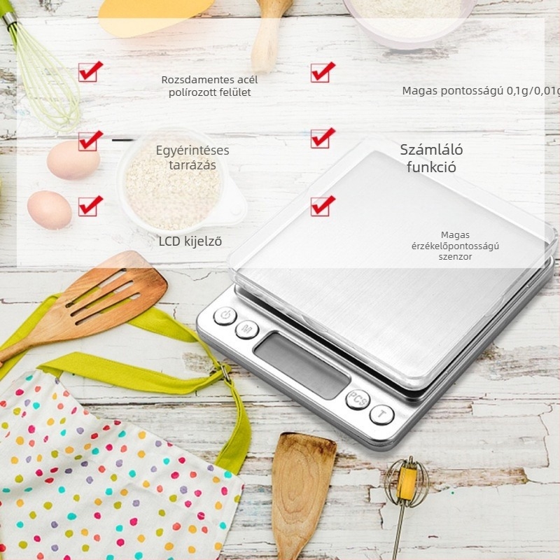 I2000 ékszer- és konyhai mérleg – 0.01 g pontos mérés, max. 3000 g kapacitás, elektronikus kijelző, USB vagy elem áramellátás