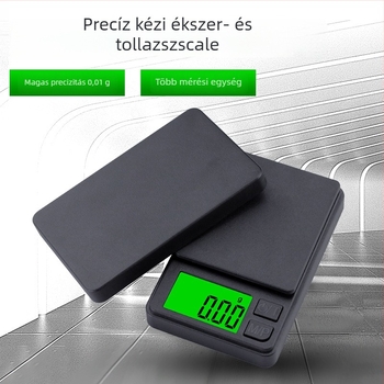 Mini precíziós elektronikus mérleg ékszerekhez, modell T2, mérési tartomány 0,1 g–1 kg, működtetés 2×AAA