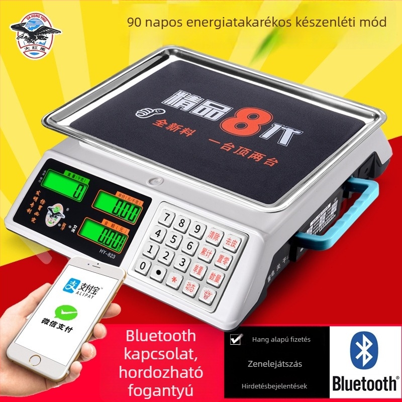 823-as modell, 30 kg kereskedelmi platformmérleg zöldségek és gyümölcsök számára, precíz konyhai mérés, Bluetooth-hangú elektronikus mérleg