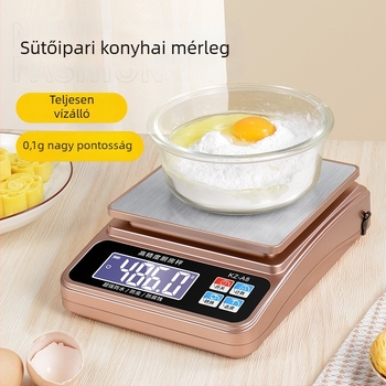 Vízálló, magas pontosságú konyhai mérleg rozsdamentes acél felülettel, matt felületű, 6 kg kapacitás, 0,1 g lépés, nagy kijelző, hosszú üzemidő