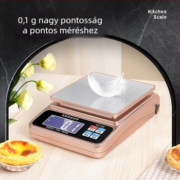 Vízálló, magas pontosságú konyhai mérleg rozsdamentes acél felülettel, matt felületű, 6 kg kapacitás, 0,1 g lépés, nagy kijelző, hosszú üzemidő