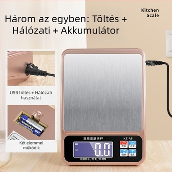Vízálló, magas pontosságú konyhai mérleg rozsdamentes acél felülettel, matt felületű, 6 kg kapacitás, 0,1 g lépés, nagy kijelző, hosszú üzemidő