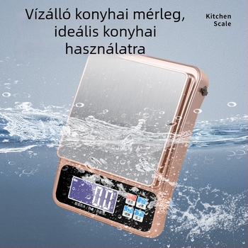 Vízálló, magas pontosságú konyhai mérleg rozsdamentes acél felülettel, matt felületű, 6 kg kapacitás, 0,1 g lépés, nagy kijelző, hosszú üzemidő