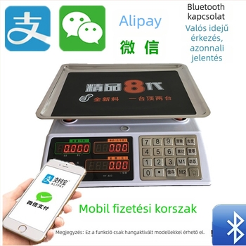 Elektronikus árazó Mérleg, kereskedelmi ACS modell, 30 kg kapacitás, 1 g/5 g/10 g pontosság, kettős tápegység (töltés és hálózati áram)