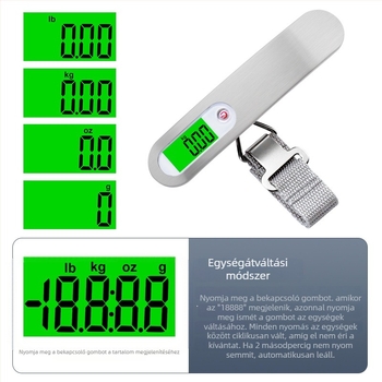 Hordozható elektronikus poggyászmérleg, CX-A25 modell, 50 g–50 kg tartomány, CR2032-akkumulátorral működik, postai használatra