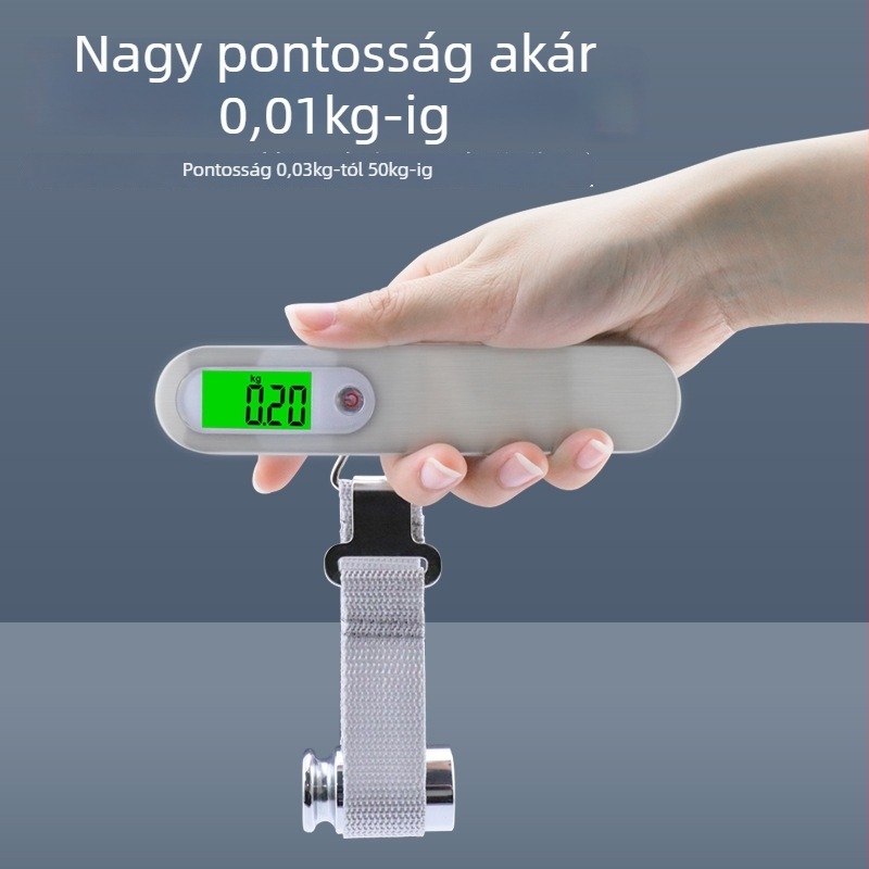 Hordozható elektronikus poggyászmérleg, CX-A25 modell, 50 g–50 kg tartomány, CR2032-akkumulátorral működik, postai használatra