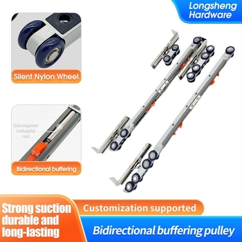 Kétirányú csendes töltős görgő tolóajtókhoz hidraulikus csillapítással — Anyagok: cinkötvözet, nylon, rozsdamentes acél; Alkalmas tömörfa ajtókhoz, rozsdamentes acél keretű ajtókhoz, konyhai és gardrób ajtókhoz