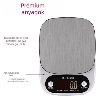 Digitális konyhai mérleg, márka DGGY, modell DGGY-305, mérési tartomány 10 kg, elektronikus mérés, 2x AAA tápegység.