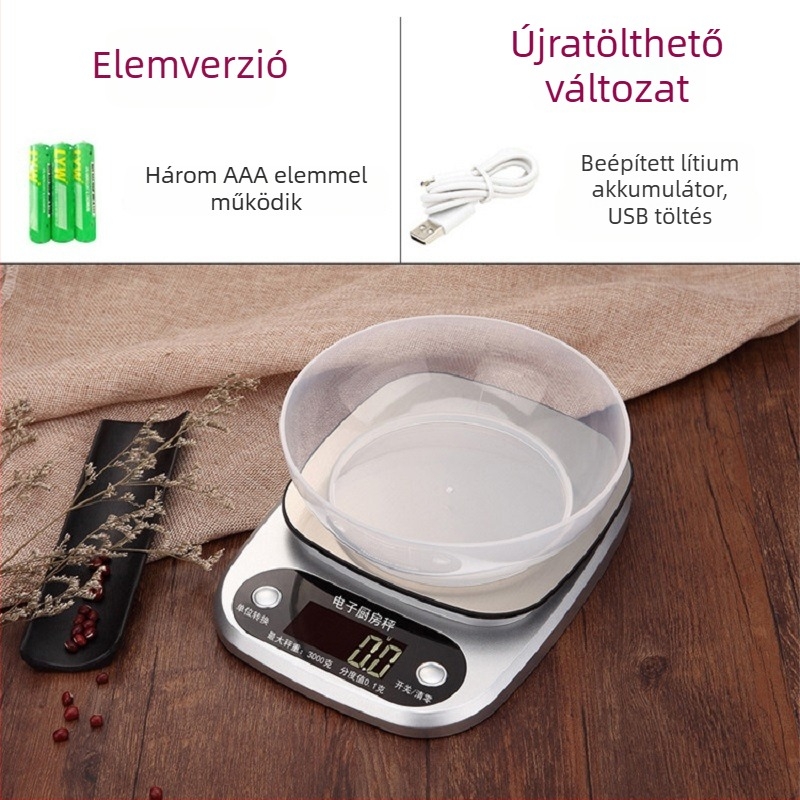 Digitális konyhai mérleg, márka DGGY, modell DGGY-305, mérési tartomány 10 kg, elektronikus mérés, 2x AAA tápegység.