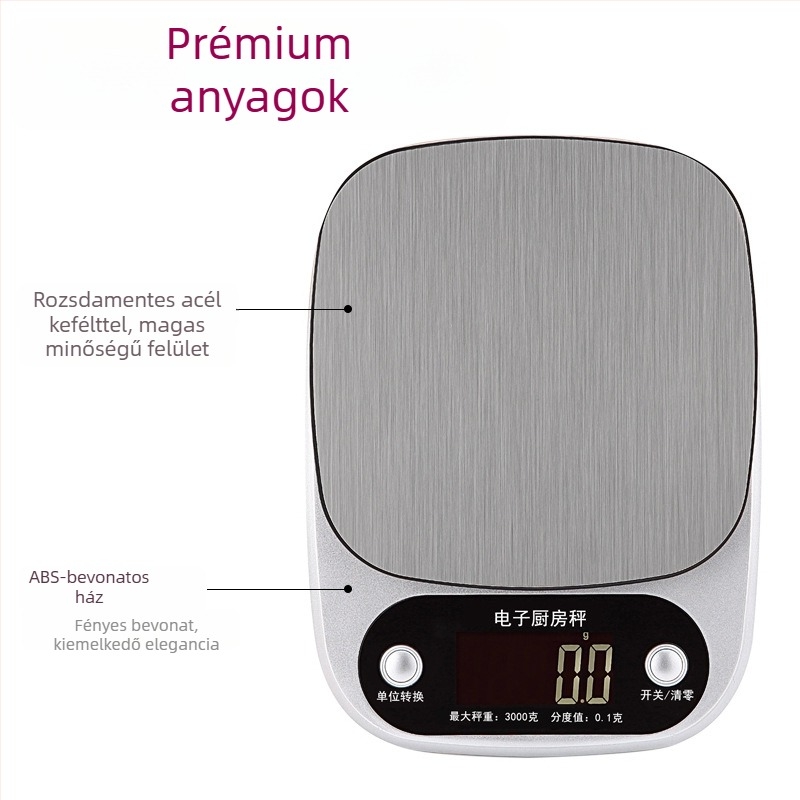 Digitális konyhai mérleg, márka DGGY, modell DGGY-305, mérési tartomány 10 kg, elektronikus mérés, 2x AAA tápegység.