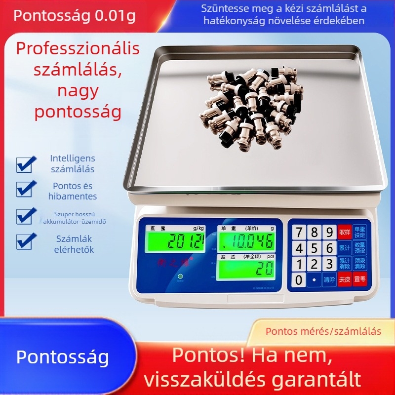 Új digitális számoló mérleg 0,01 g pontossággal, 30 kg kapacitással, asztali elektronikus mérleg otthoni és ipari használatra