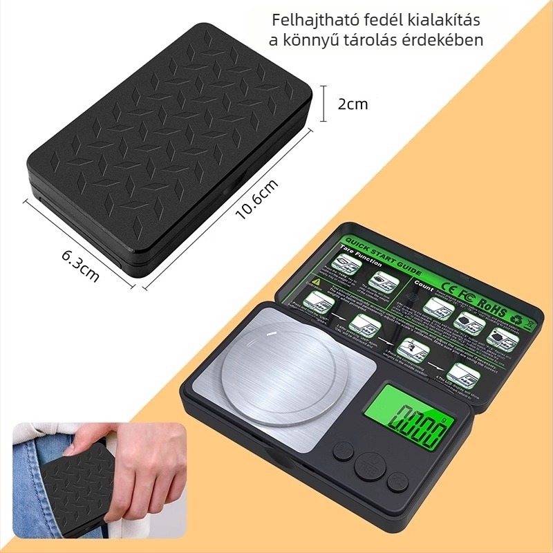 Kis hordozható digitális mérleg arany ékszerekhez, 0,001 g, magas pontosságú milligramm mérleg