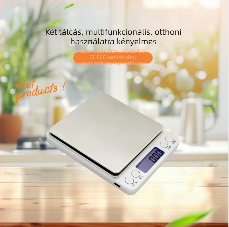 Zhh i2000 konyhai mérleg – rozsdamentes acél elektronikus mérleg, 500–3000 g kapacitás, 0.01 g pontosság, akkumulátoros 3V DC