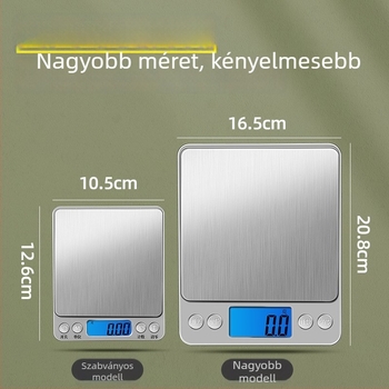 I2000 elektronikus konyhai mérleg, hordozható rozsdamentes acél mérleg, mérési tartomány 500 g–3 kg, felbontás 0,01 g, LCD kék háttérvilágítás