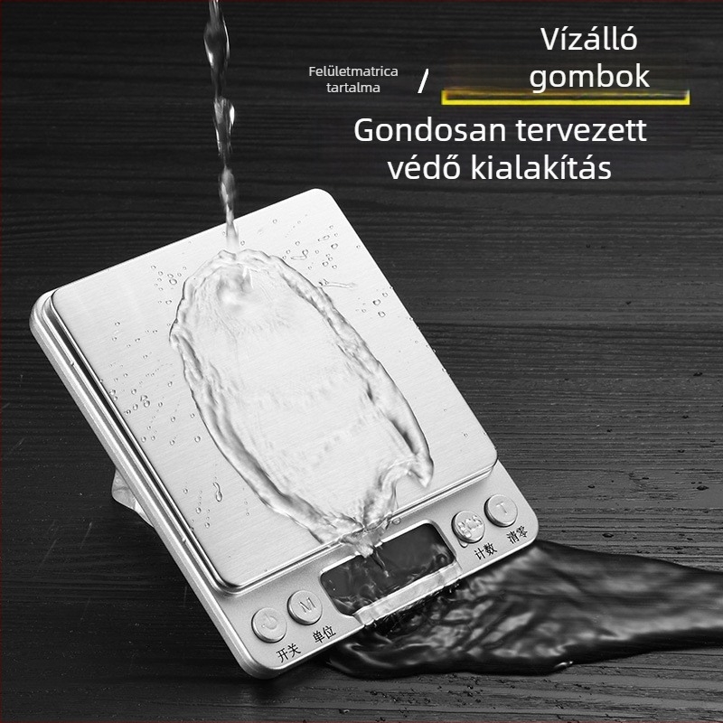 I2000 elektronikus konyhai mérleg, hordozható rozsdamentes acél mérleg, mérési tartomány 500 g–3 kg, felbontás 0,01 g, LCD kék háttérvilágítás