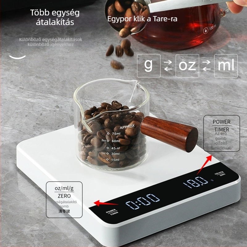 Elektronikus kávémérleg, hordozható kézi készítésű kávéhoz, konyhai mérleg 3 kg/0,1 g, modell C05, 2x AAA tápegység, Changxie Electronics