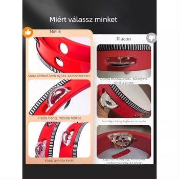 Tamburin diófa testtel, Modell 001, Kézben tartható hangszer, Karton csomagolás
