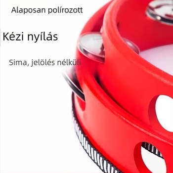 Tamburin diófa testtel, Modell 001, Kézben tartható hangszer, Karton csomagolás