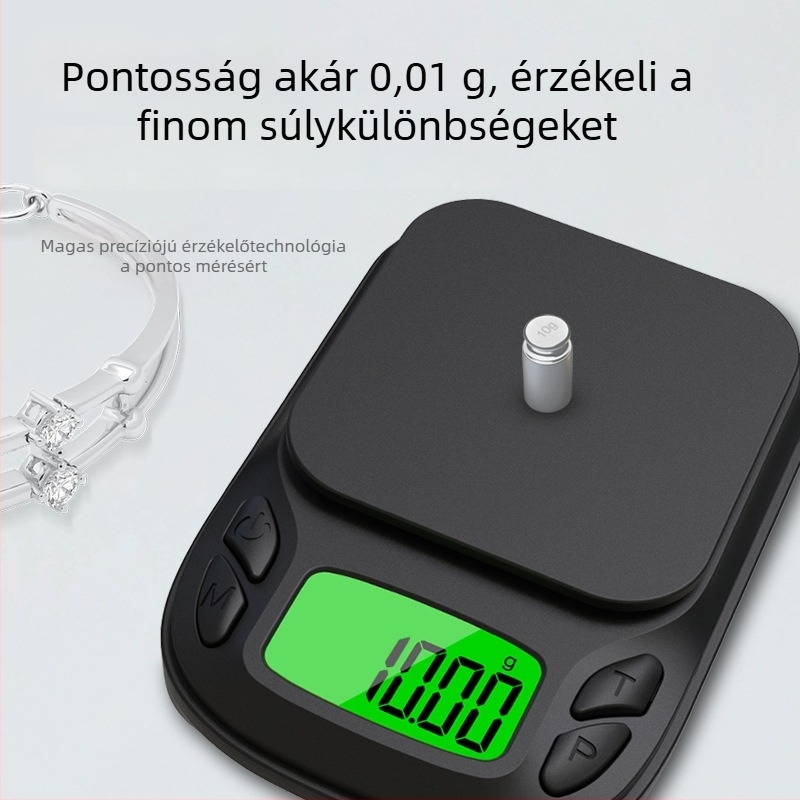 Mini nagy pontosságú elektronikus ékszermérleg, 500 g/0,01 g, modell 658, CHANGXIE, 2xAAA elemmel, multifunkcionális