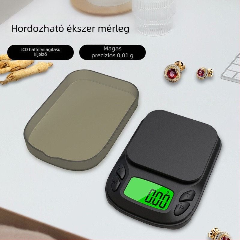 Mini nagy pontosságú elektronikus ékszermérleg, 500 g/0,01 g, modell 658, CHANGXIE, 2xAAA elemmel, multifunkcionális