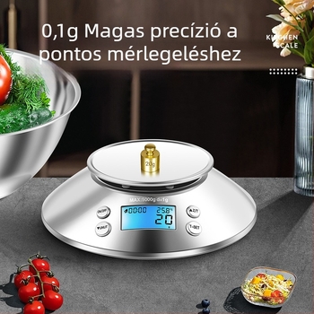 Konyhai mérleg tálkával, rozsdamentes acél, 5 kg/1 g, elektronikus, Modell XF-07