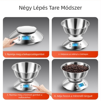 Konyhai mérleg tálkával, rozsdamentes acél, 5 kg/1 g, elektronikus, Modell XF-07