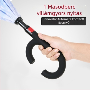 Autóba szerelhető visszaforduló golf esernyő automatikus nyitással, 8 bordás fiberglas váz, üvegszálas nyelet, C alakú fogantyú, logónyomtatás