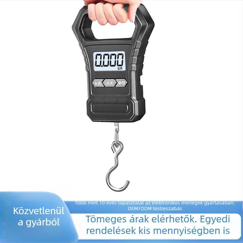 Hordozható elektronikus mérleg, 50 kg kapacitás, mini precíz rugós mérleg horoggal