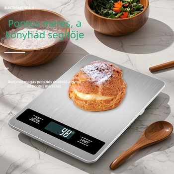 K18b rozsdamentes acél konyhai mérleg, 1 g–15 kg, 1 g-os osztás, újratölthető vagy 2x AAA elem, elektronikus élelmiszer-mérleg
