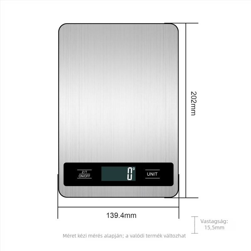 K18b rozsdamentes acél konyhai mérleg, 1 g–15 kg, 1 g-os osztás, újratölthető vagy 2x AAA elem, elektronikus élelmiszer-mérleg