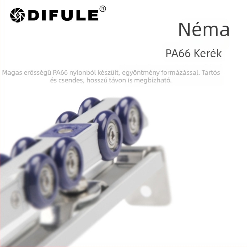 Kétirányú hidraulikus csillapított csúszóajtó görgő (anyag: cinkötvözet + nylon; fal vastagsága: 2 mm; tengely átmérője: 10 mm; kötélbarázda sugara: 14 mm; maximális teher: 60 kg)