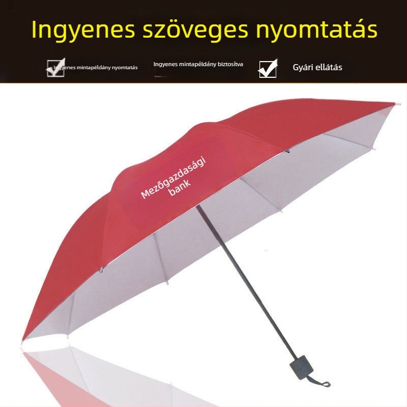 Logónyomtatásos reklám összecsukható esernyő; 8 bordás váz; vas markolat; vas középrúd; kézi nyitás