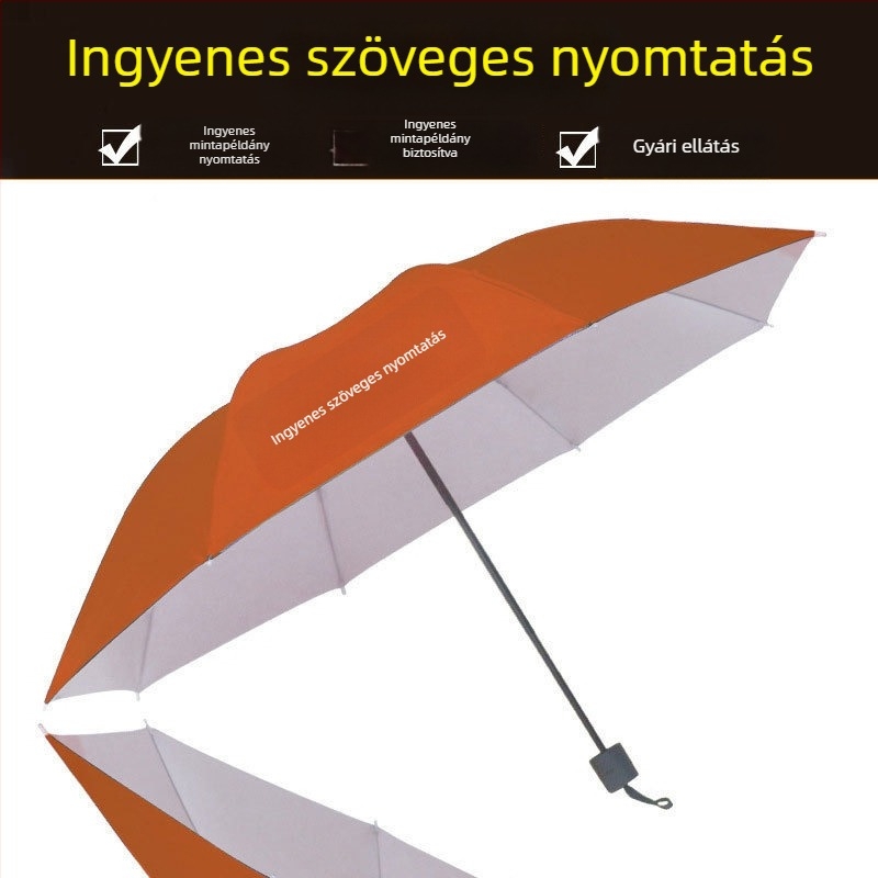 Logónyomtatásos reklám összecsukható esernyő; 8 bordás váz; vas markolat; vas középrúd; kézi nyitás
