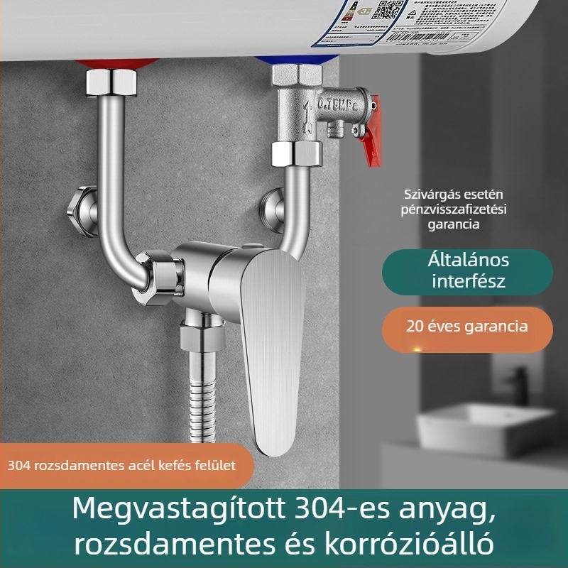 U-alakú keverőcsap elektromos vízmelegítőhöz — 304 rozsdamentes acél, 100°C/0°C, kimenet 20 mm