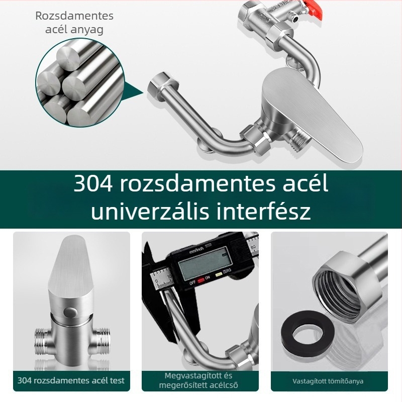 U-alakú keverőcsap elektromos vízmelegítőhöz — 304 rozsdamentes acél, 100°C/0°C, kimenet 20 mm