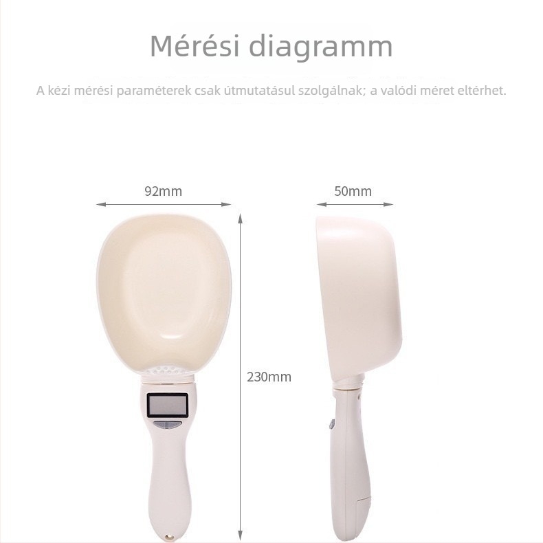 Elektronikus mérőkanál háziállat-eledeléhez — konyhai gramms mérleg nagy kanállal, 800 g/1 g pontossággal, kutyáknak és macskáknak
