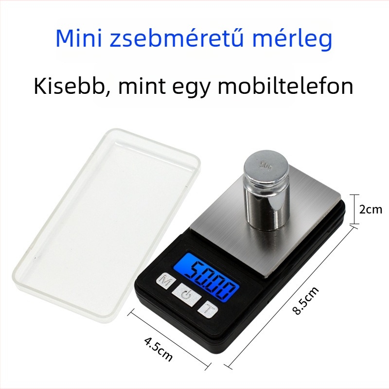 DGGY-201 Mini elektronikus ékszer mérleg, 500 g kapacitás, elektronikus mérés, 2x AAA elemekkel működik